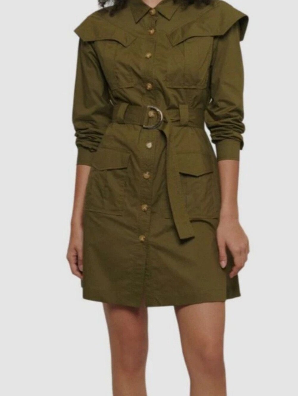 Derek Lam 10 Crosby Women's Green Verity Utility Belted Shirt Dress Size 6